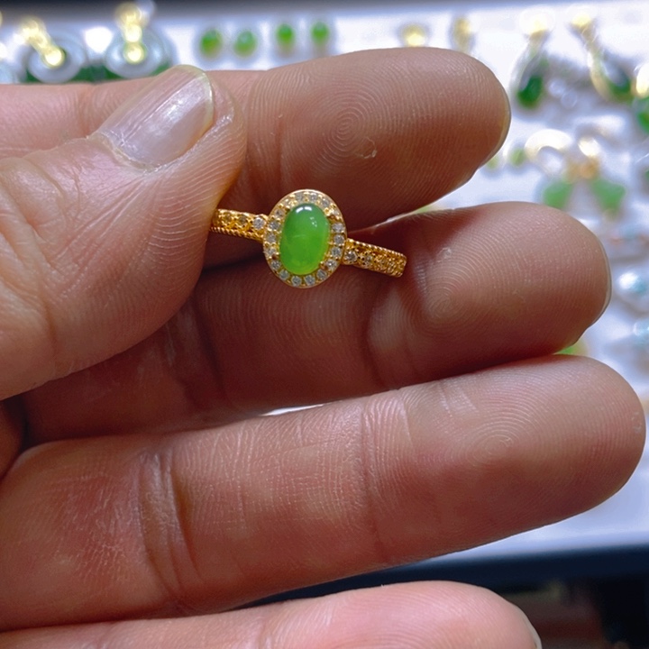 和田玉（碧玉）戒指银S925镀金镶嵌