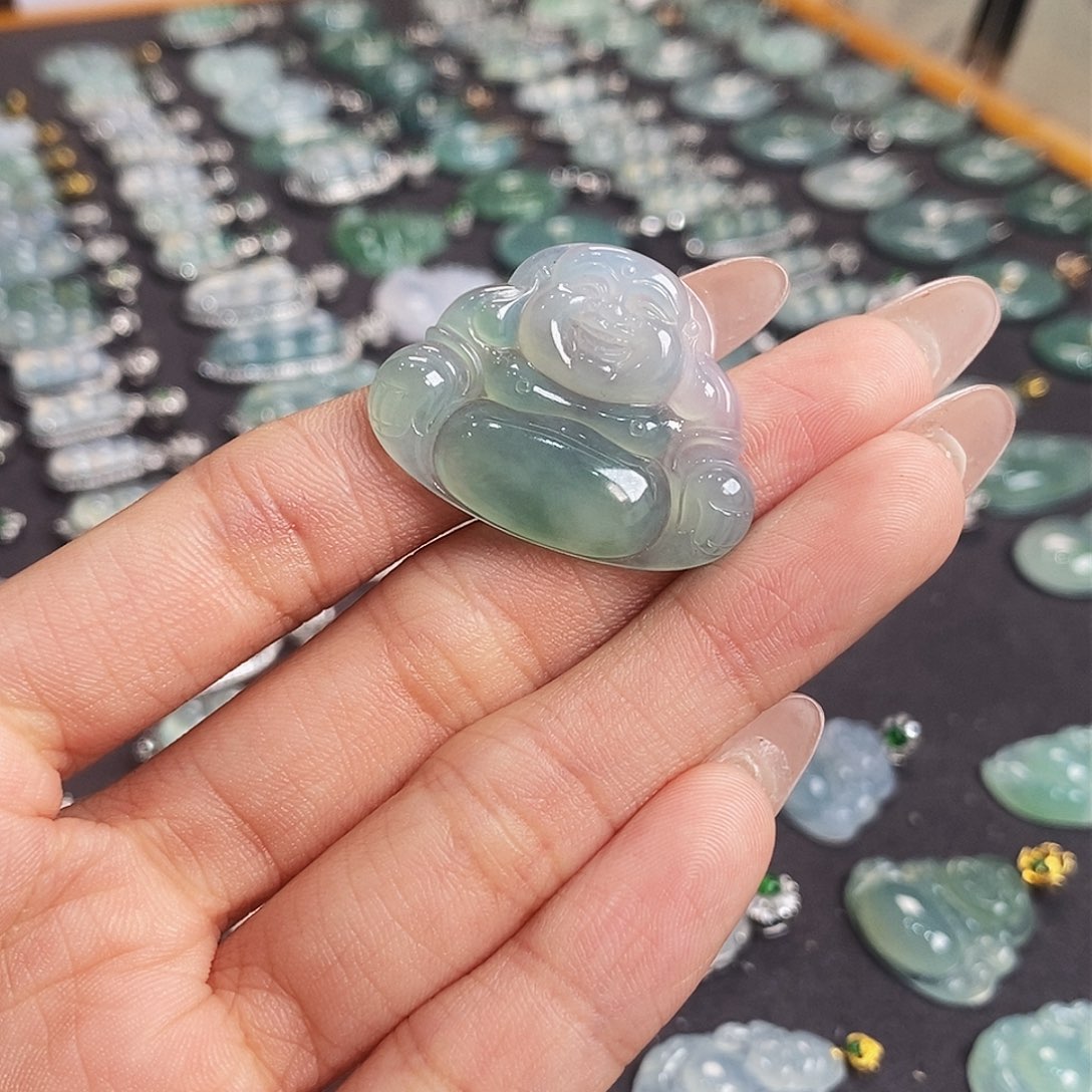 翡翠18K金镶嵌颈饰天然缅甸A货翡翠佛公