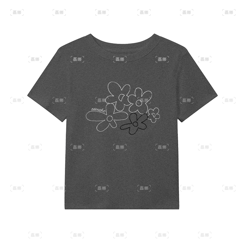 设计感花朵刺绣短袖t恤女夏季洋气漂亮小衫2025新款韩版正肩上衣