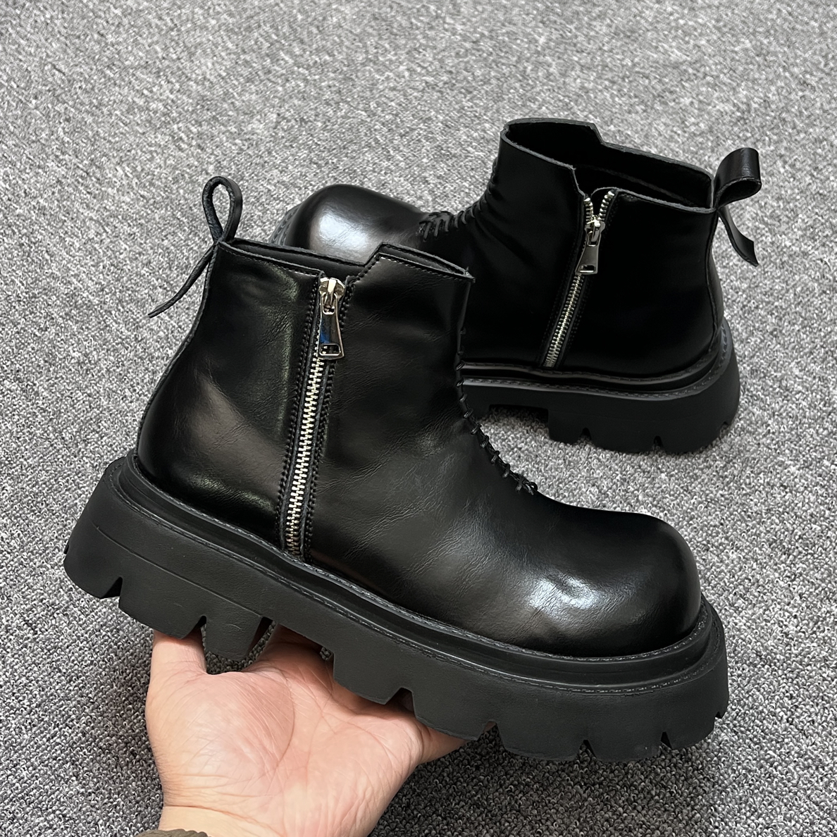 大头增高切尔西马丁靴男英伦风复古高帮工装靴潮流拉链短靴男士