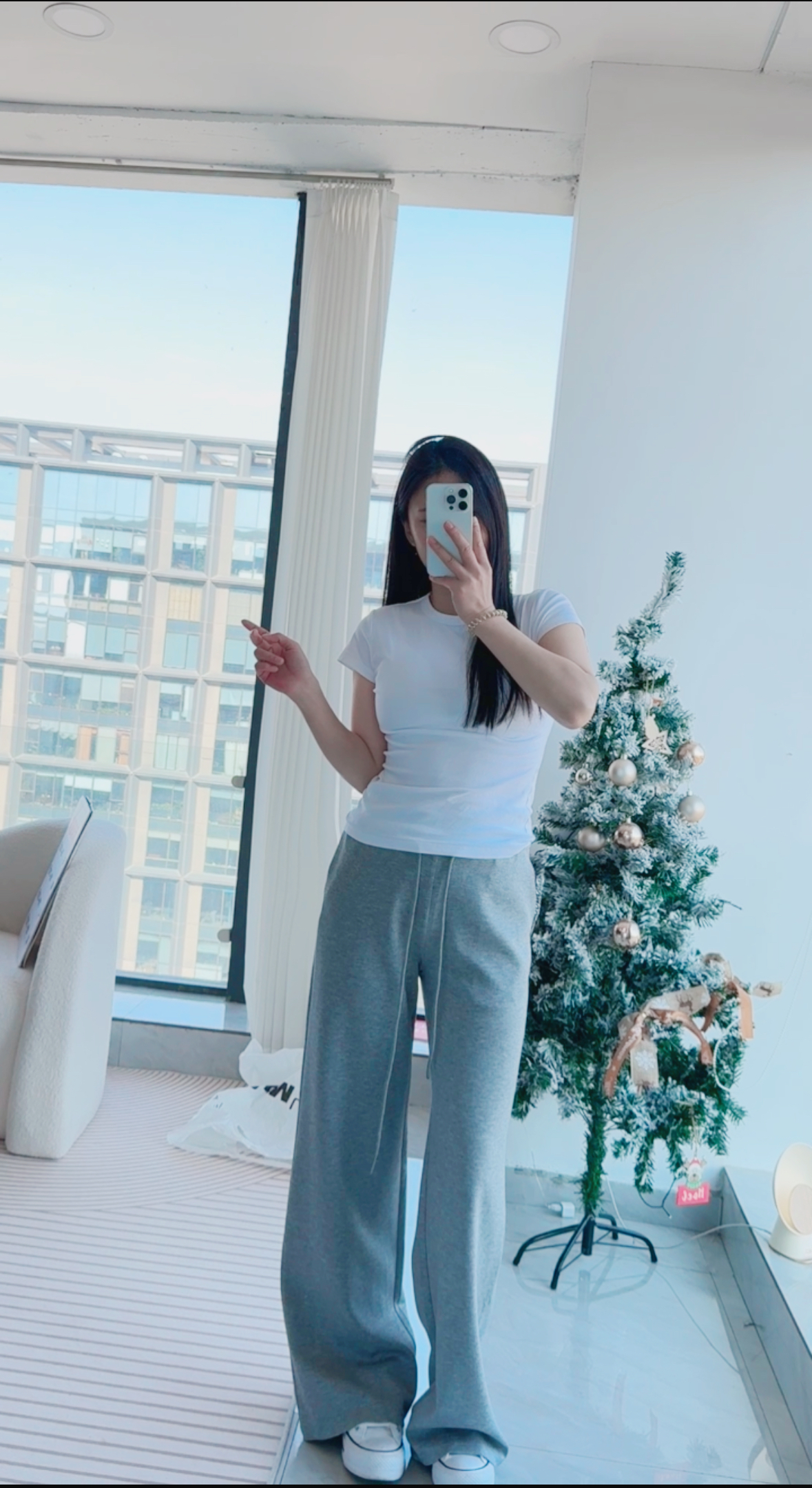 春款2025韩货灰色阔腿裤运动休闲裤