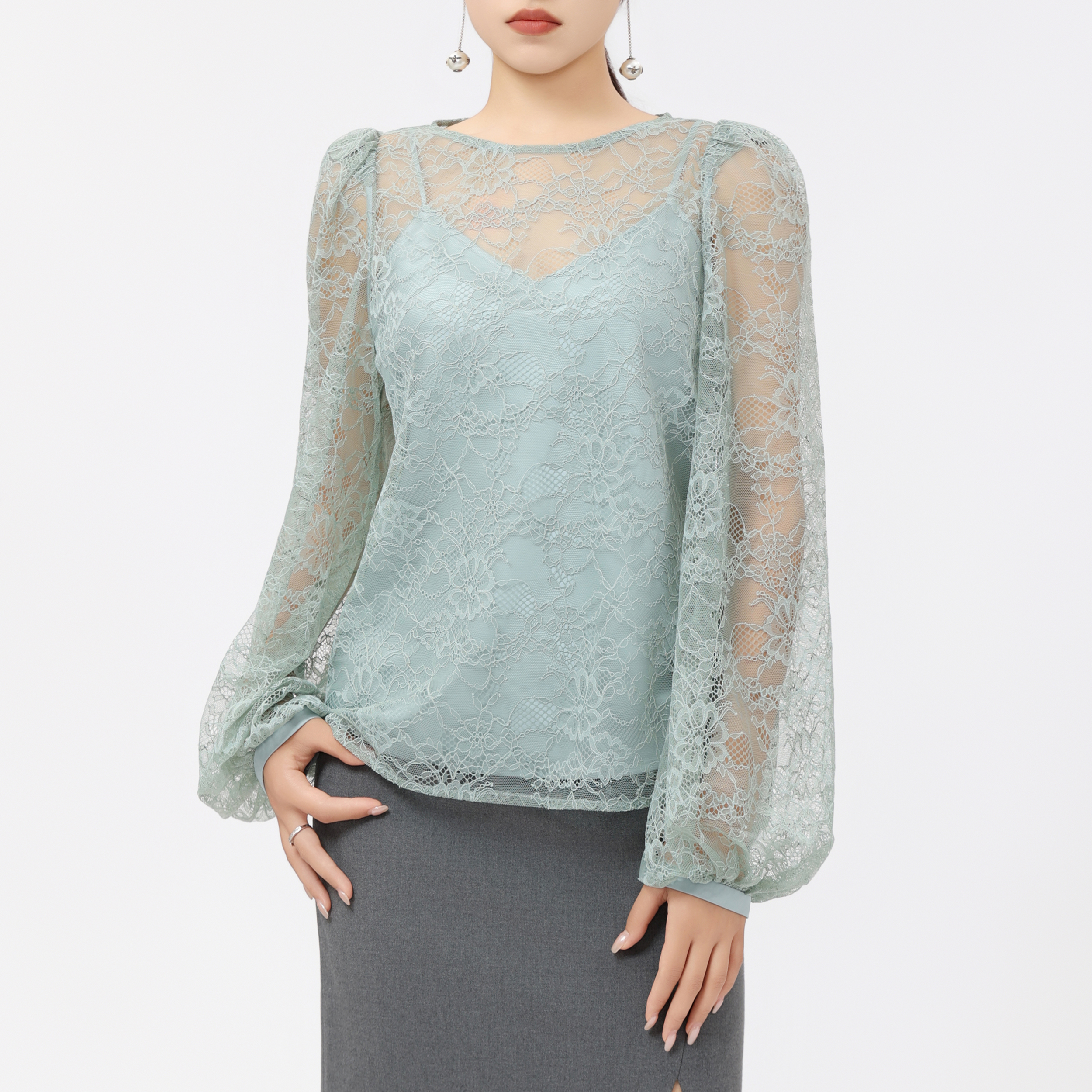 AMASS/阿玛施春夏新款气质雪纺衫宽松蕾丝衬衫（附内搭）5301128