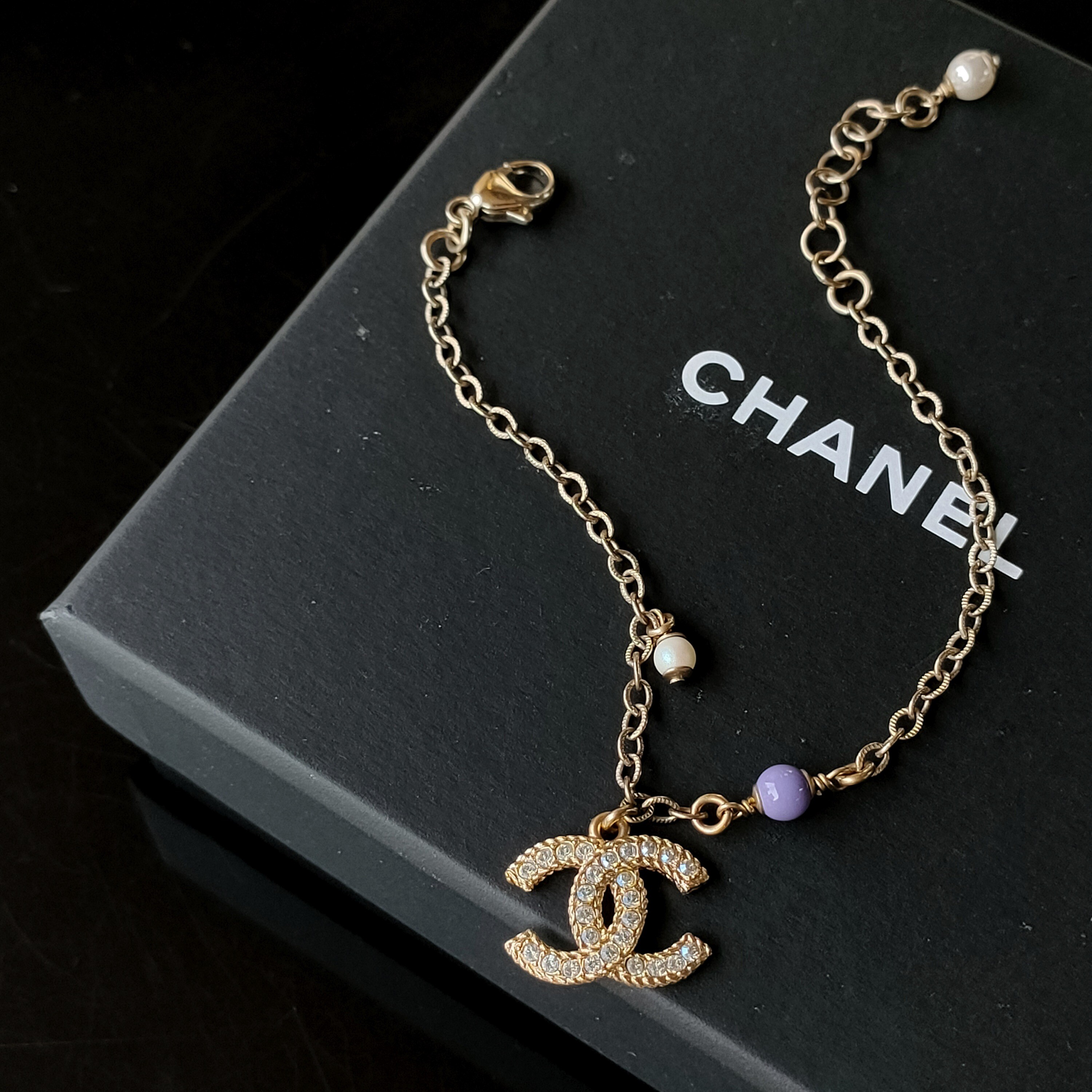 95新 Chanel/香奈儿 Azul - 21P浅金色亮钻双C吊坠手链 46144