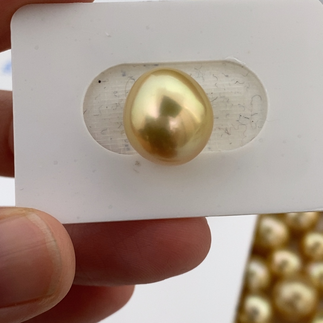 海水珍珠裸珠金珠炫绿镜面光12.9mm