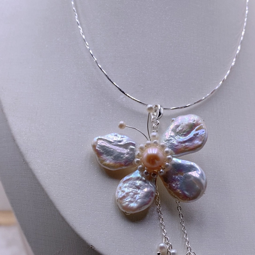 耳饰淡水珍珠银S925镶嵌项链