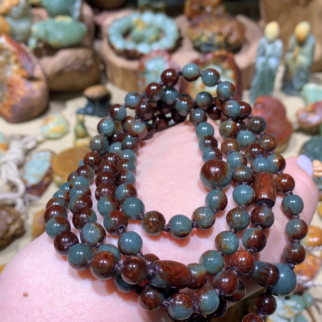 岫岩河磨玉（透闪石质玉）108粒多圈项链未镶嵌Y**g