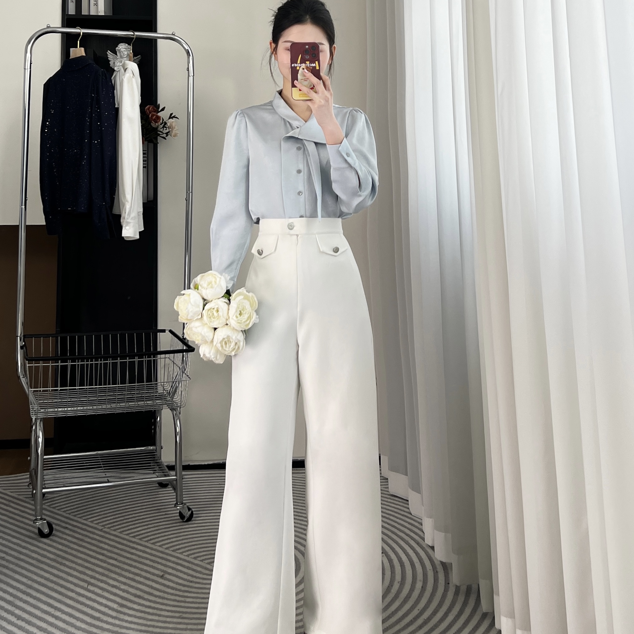 拉夏贝尔/25春季新款气质优雅上衣+裤子 8122 ZCK