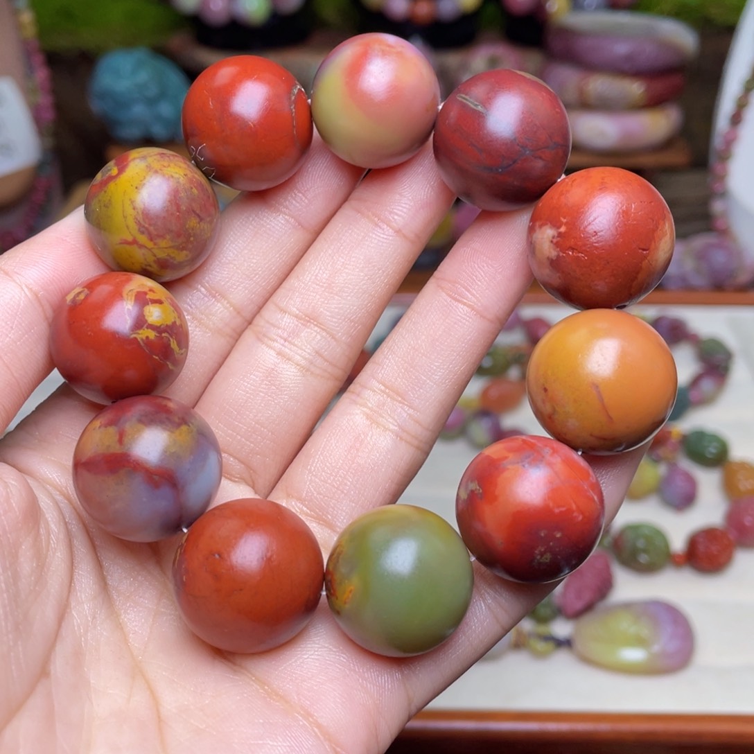 玛瑙/玉髓珠宝半成品未镶嵌欧*丰盐源玛瑙油画风磨砂包浆手串