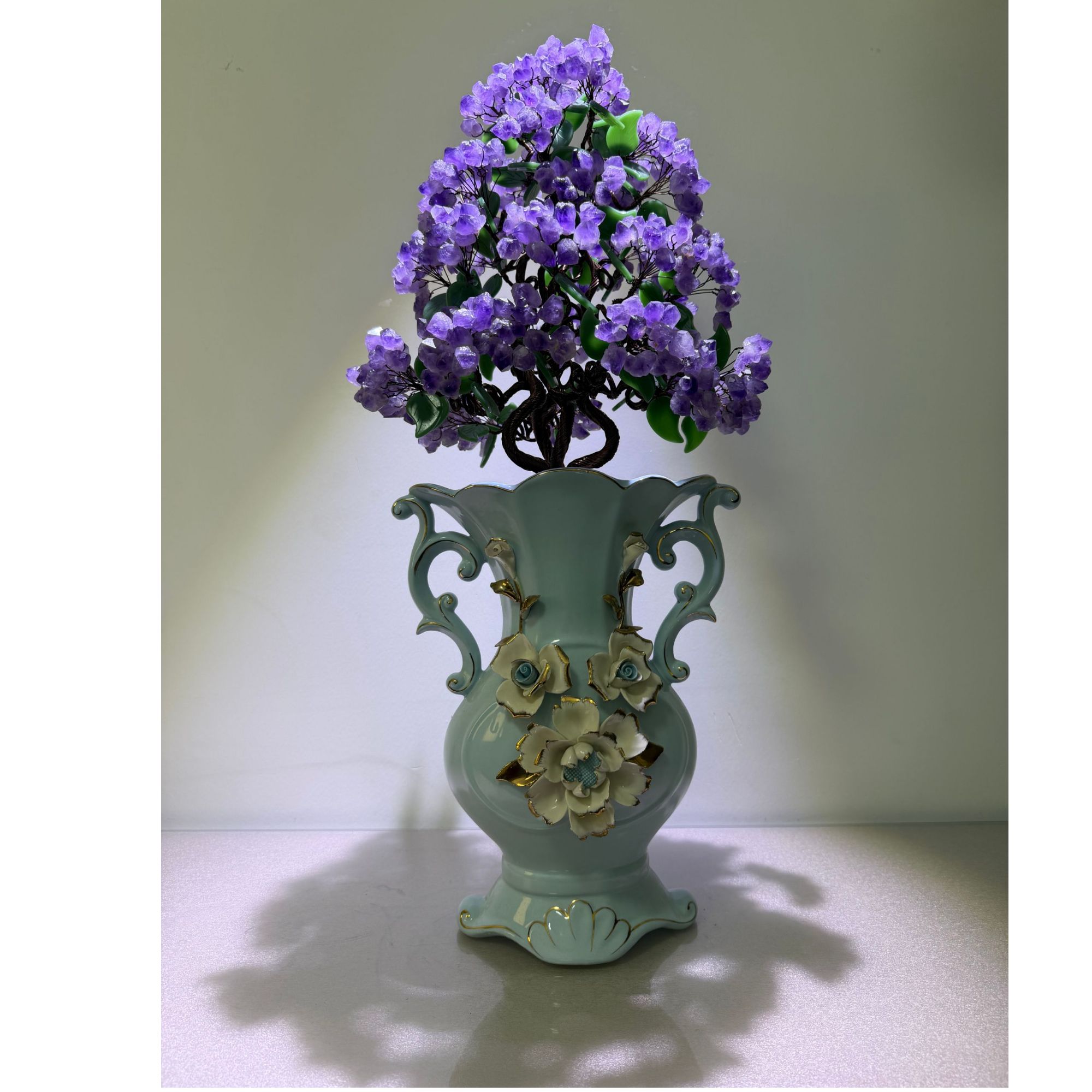 花漾蓝瓷蒸蒸日上天然紫水晶摆件
