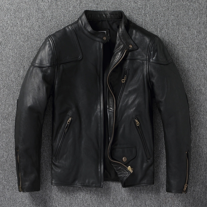 全植鞣无涂牛皮重水洗复古立领经典美式夹克真皮皮衣男士2代毒液