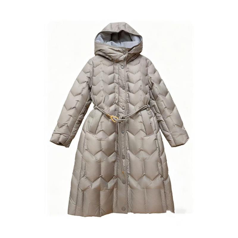 （娜ES）连帽长款长袖都市显瘦收腰羽绒服（2155）