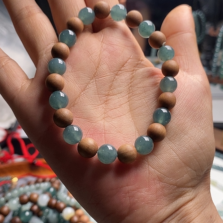 翡翠未镶嵌挂件蓝水翡翠木珠