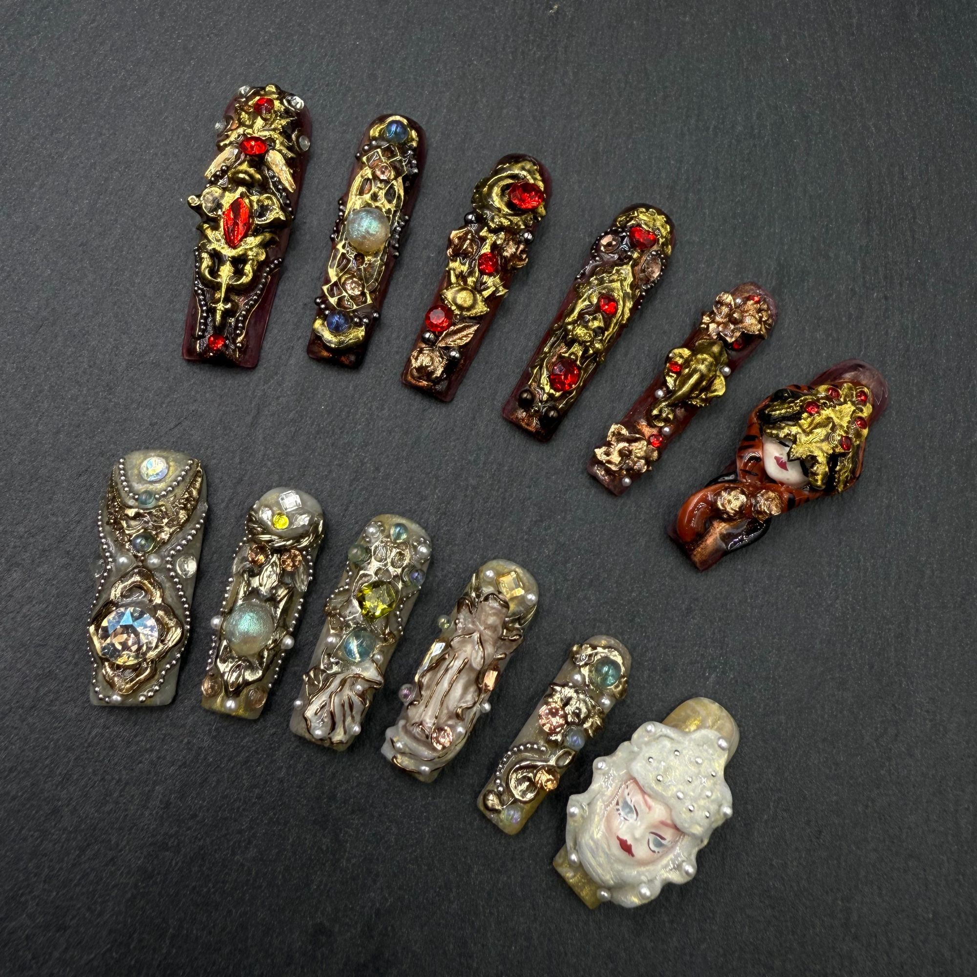 安夏  复古绮珍12片 纯手工小众穿戴甲贴片重工设计私定娃娃款