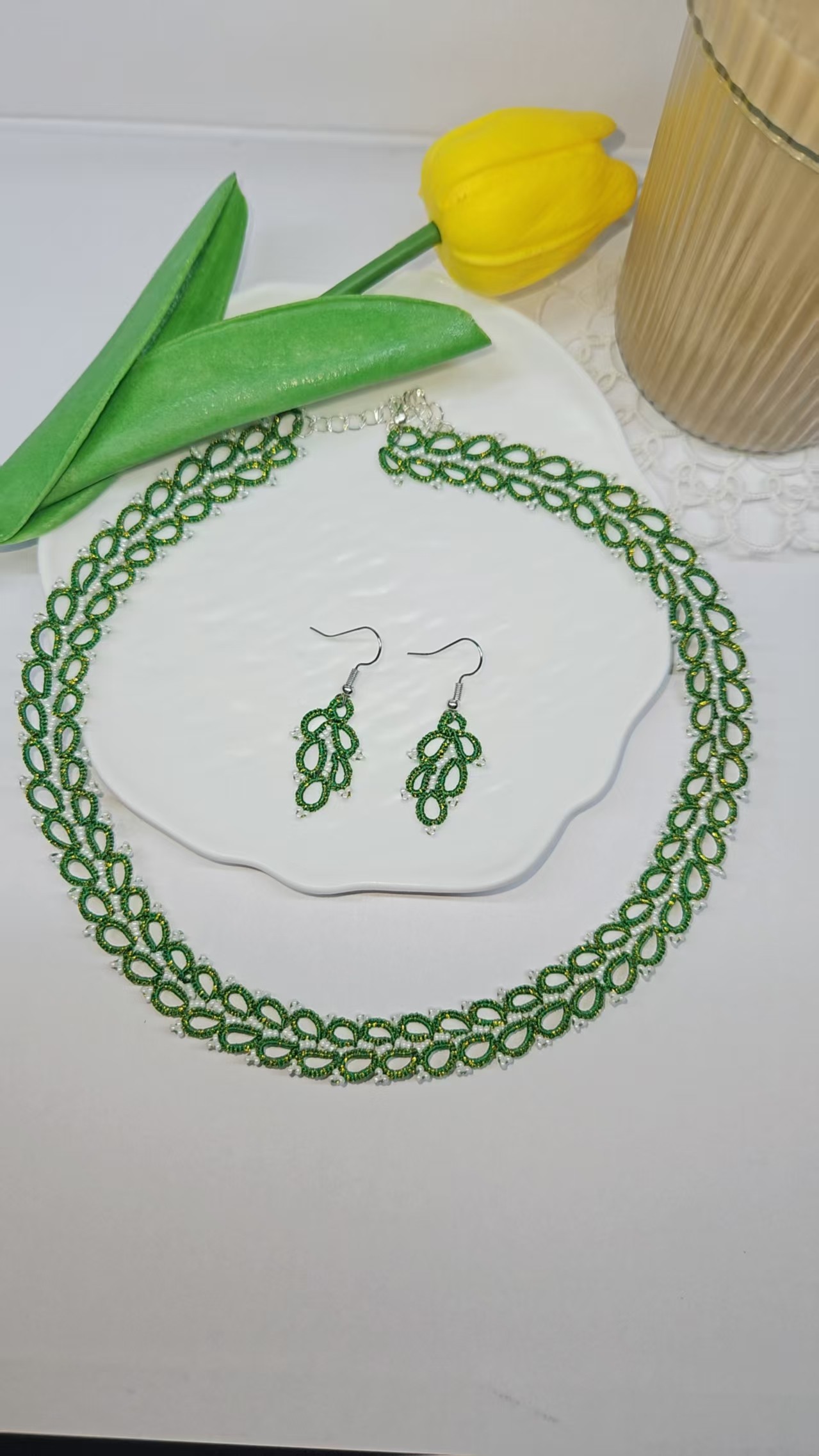 非金属玻璃耳饰 耳坠民族风田园风时尚手工饰品梭编耳饰项链成品