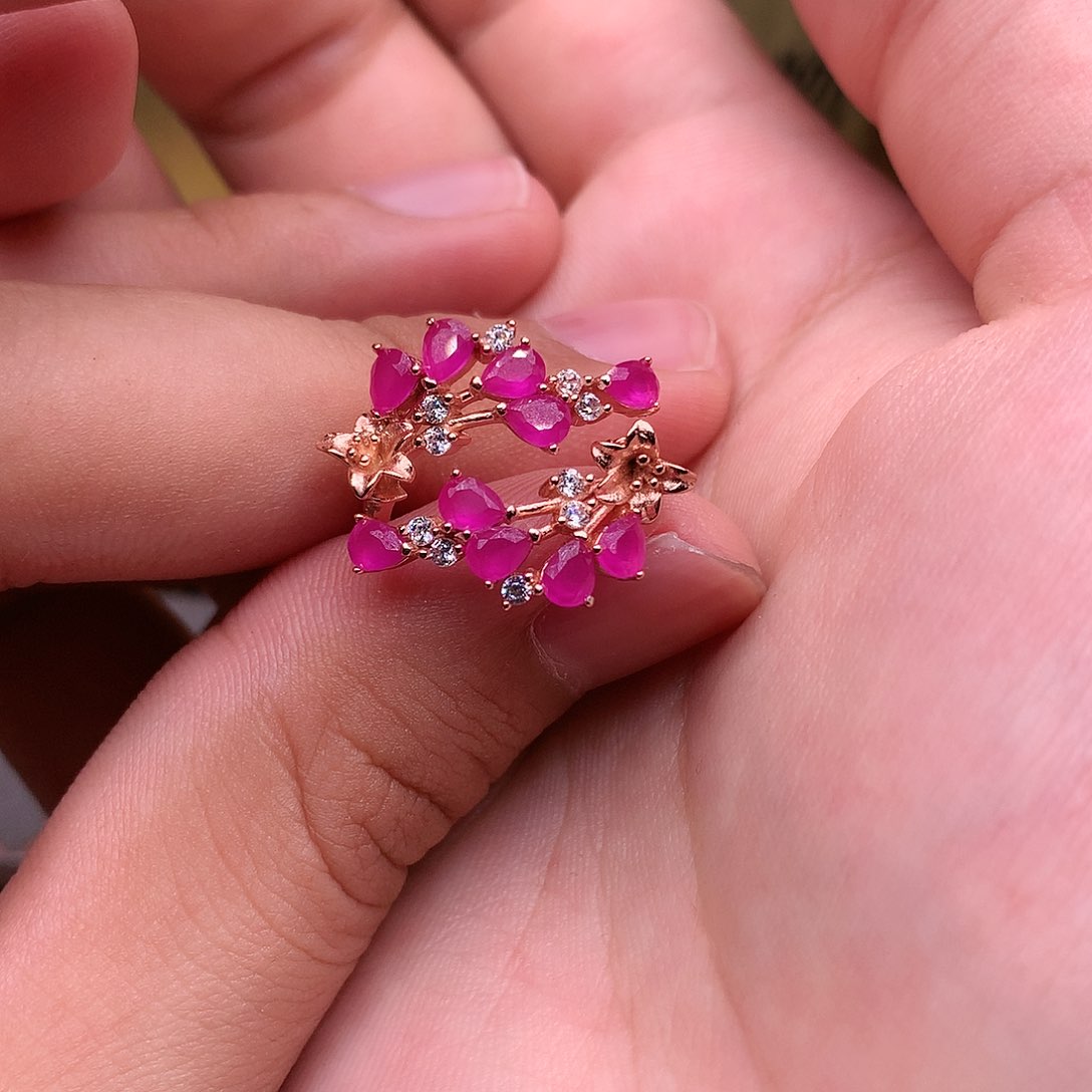 红宝石戒指银S925镶嵌