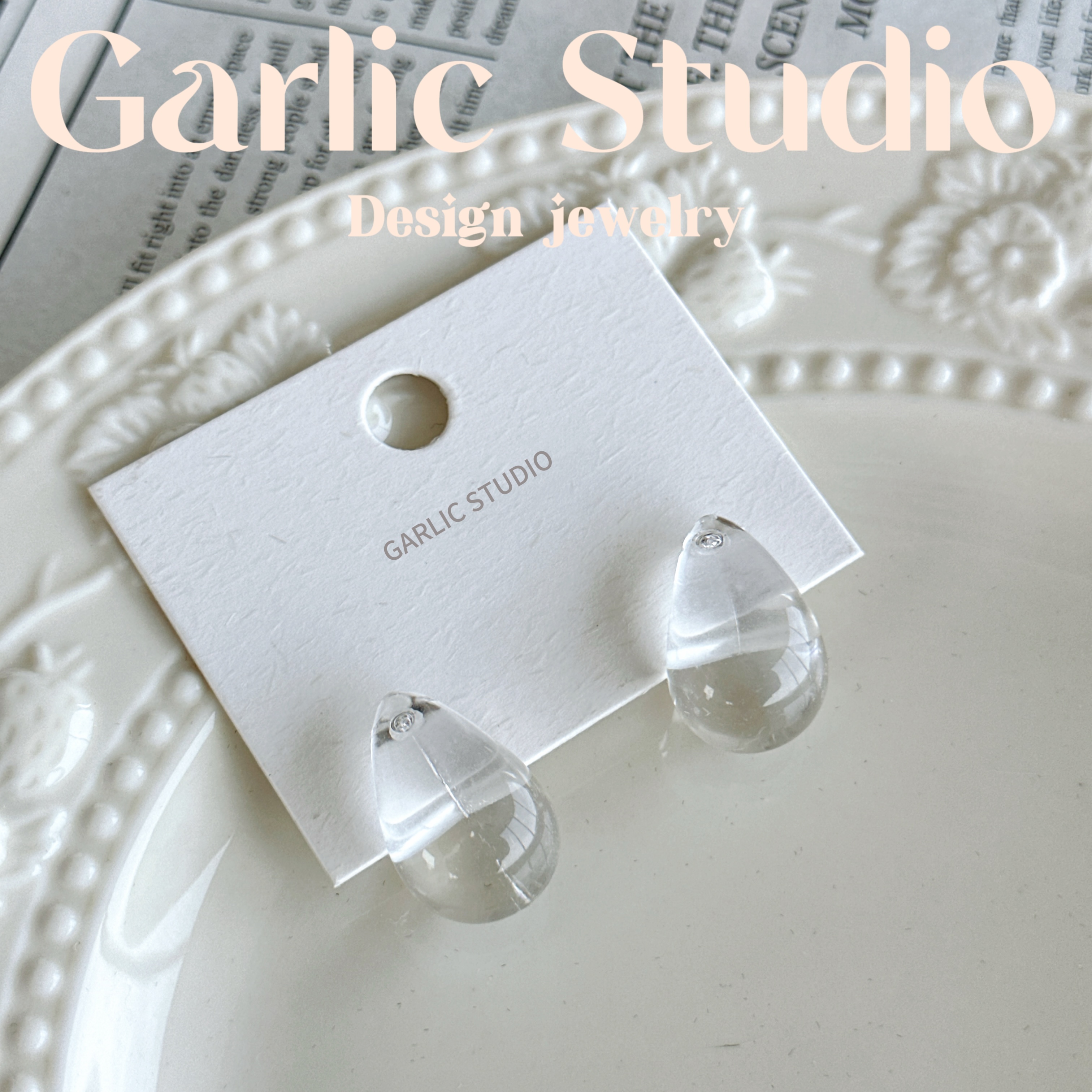 合金耳饰 <Garlic Studio>滴水穿石-韩系ins风醋酸晕染耳钉