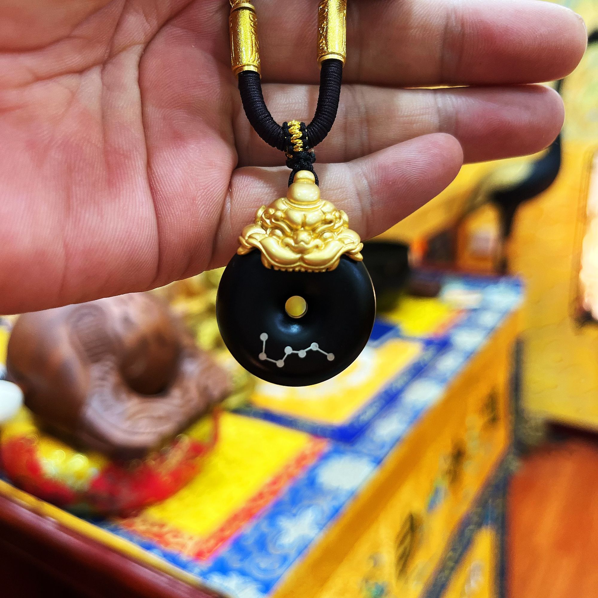 银木质吊坠 【正品】雷枣木镀金嵌银七星吊坠