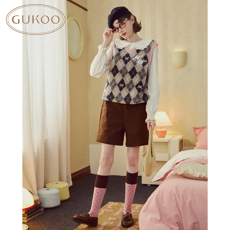 Gukoo果壳mikko联名减龄拼色卡通图案V领叠穿百搭外穿背心