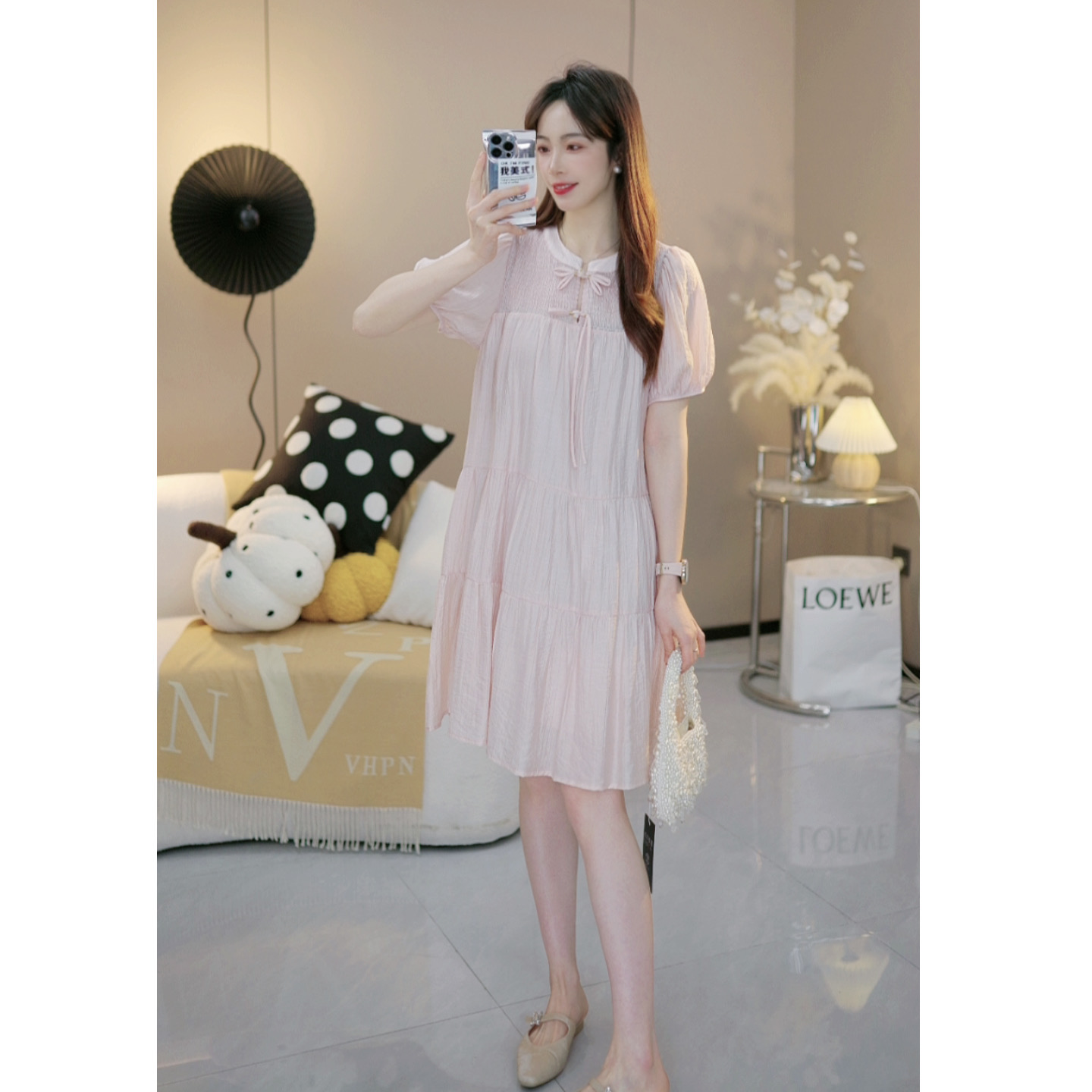 【雾桃烟雨D】清凉短袖仙女裙2024夏季新款白玉盘扣漂亮裙子X099