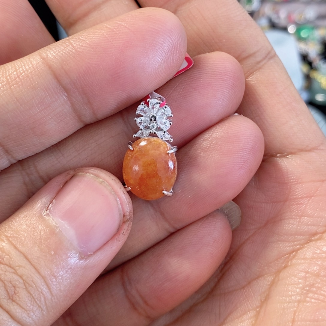 翡翠耳饰银S925镶嵌缅甸翡翠A货吊坠红翡