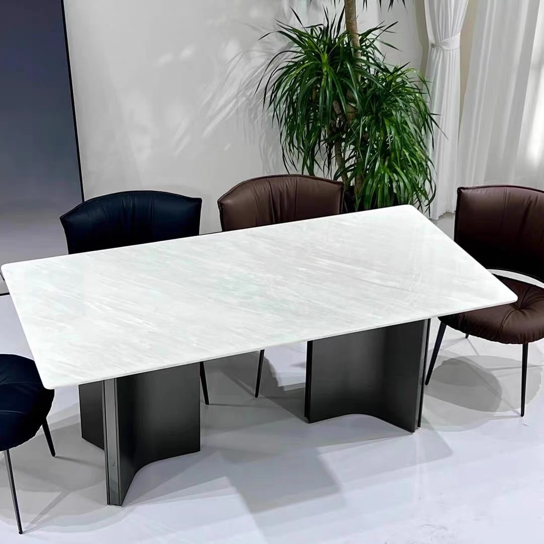 米兰白玉大理石奢石餐桌现代轻奢简约长方形别墅家用饭桌客厅桌子