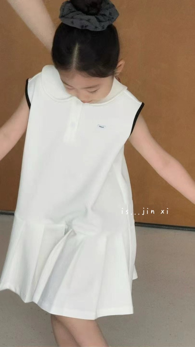 25年夏季新款无袖连衣裙学院风女童韩版白色儿童女孩