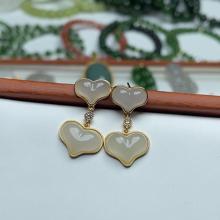 和田玉银S925镶嵌耳饰颜色多样性发货