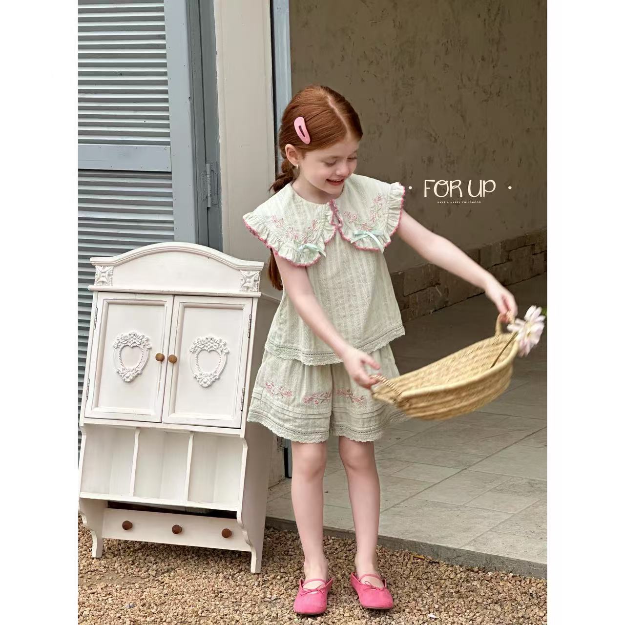 252-FU-85177多色[FOR UP]法式鸢尾花朵刺绣花边套装