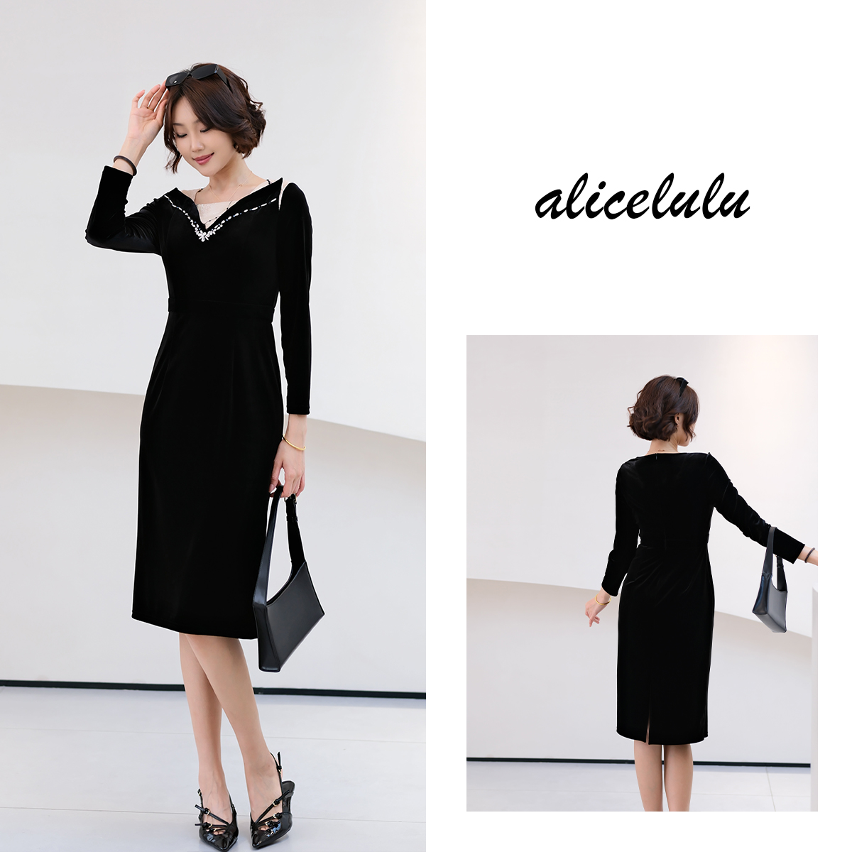 1 alicelulu “钻石人生”连衣裙 蕾丝丝绒 名媛烫钻 S2141870W