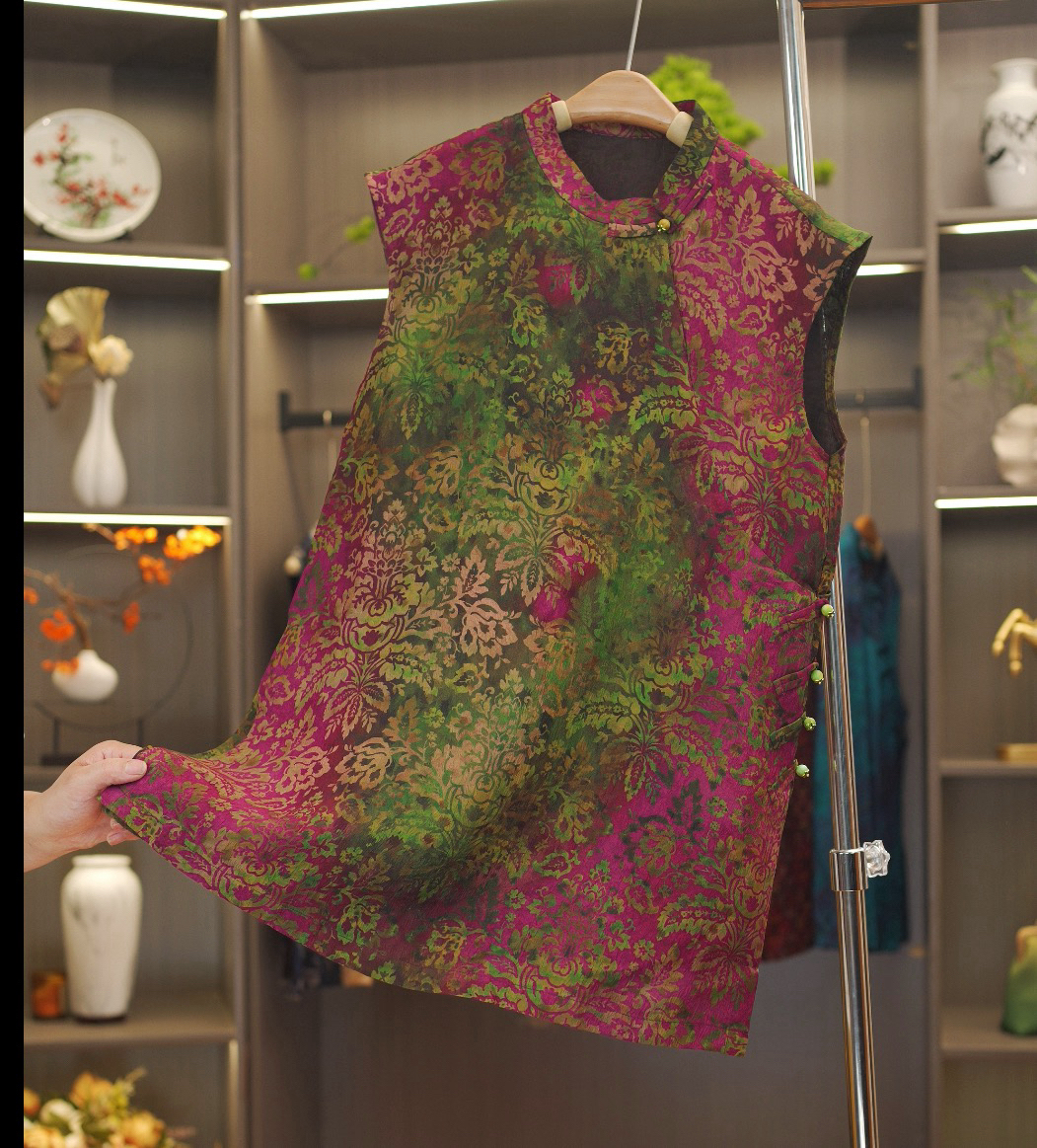 【姹紫嫣红-奥黛】中式中长款冠乐绉晕染奥黛上衣