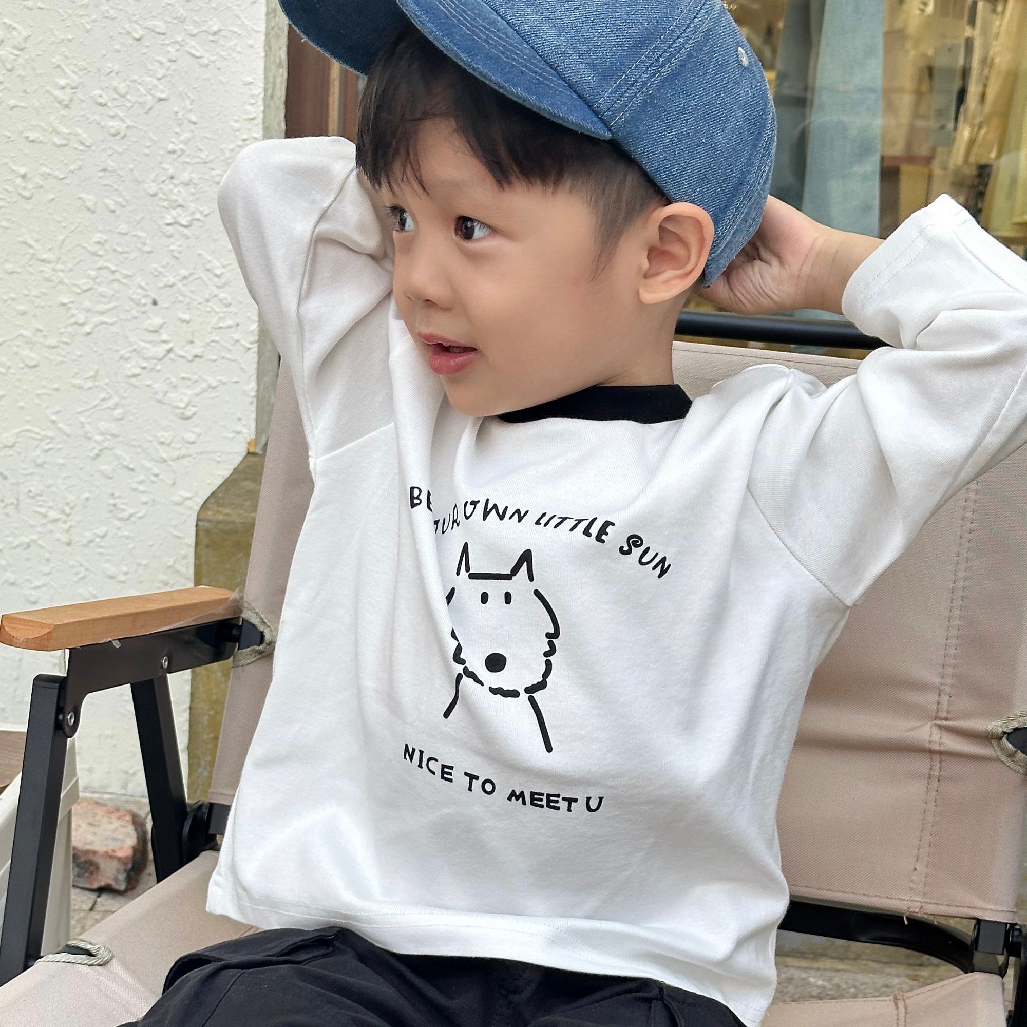【西高地狗狗黑领长袖】2025春季男童长袖棉新款儿童宽松