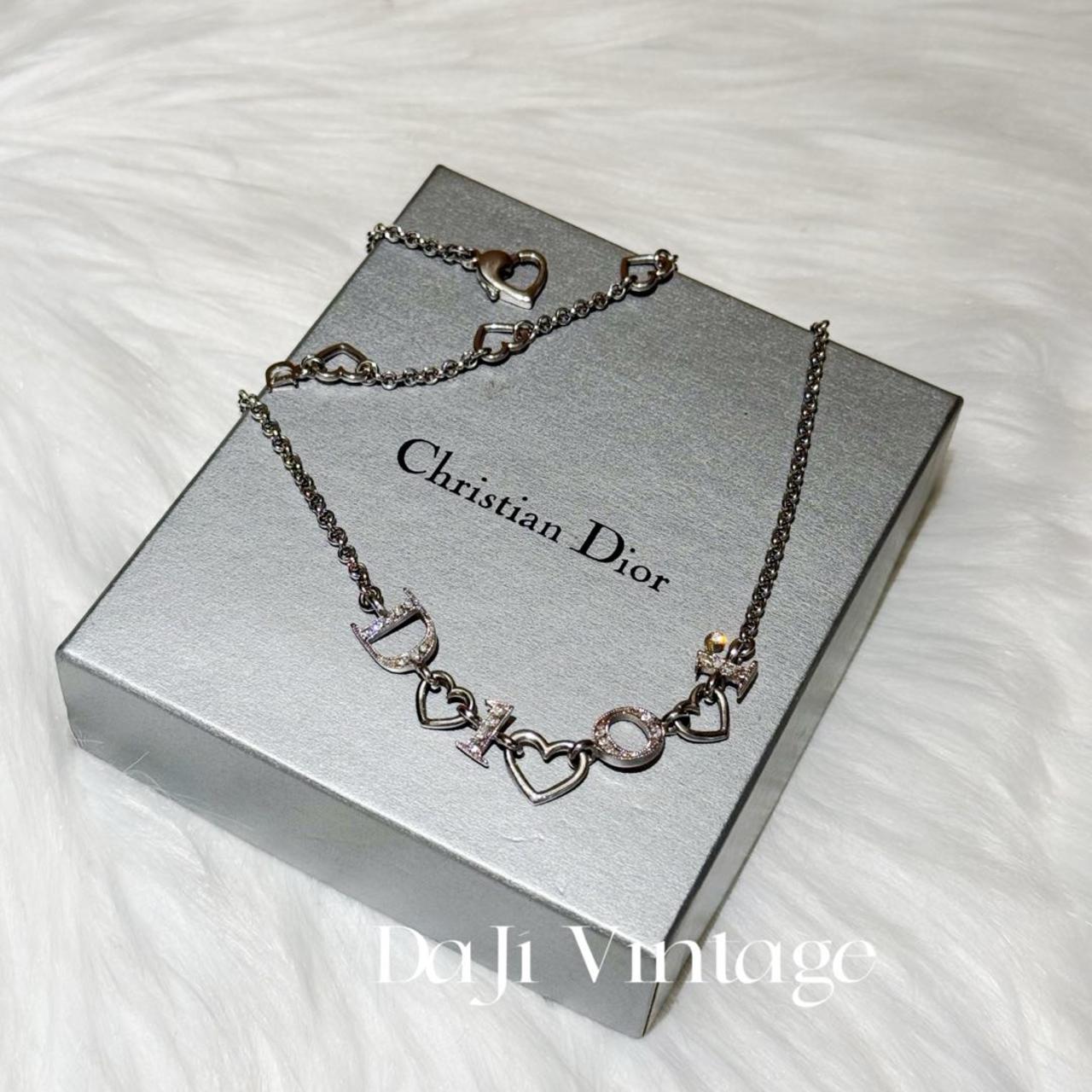 99新 DIOR/迪奥 大吉中古Dior迪奥银色logo爱心镶钻项链