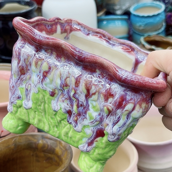 多肉绿植陶瓷花盆9.9包邮，有孔