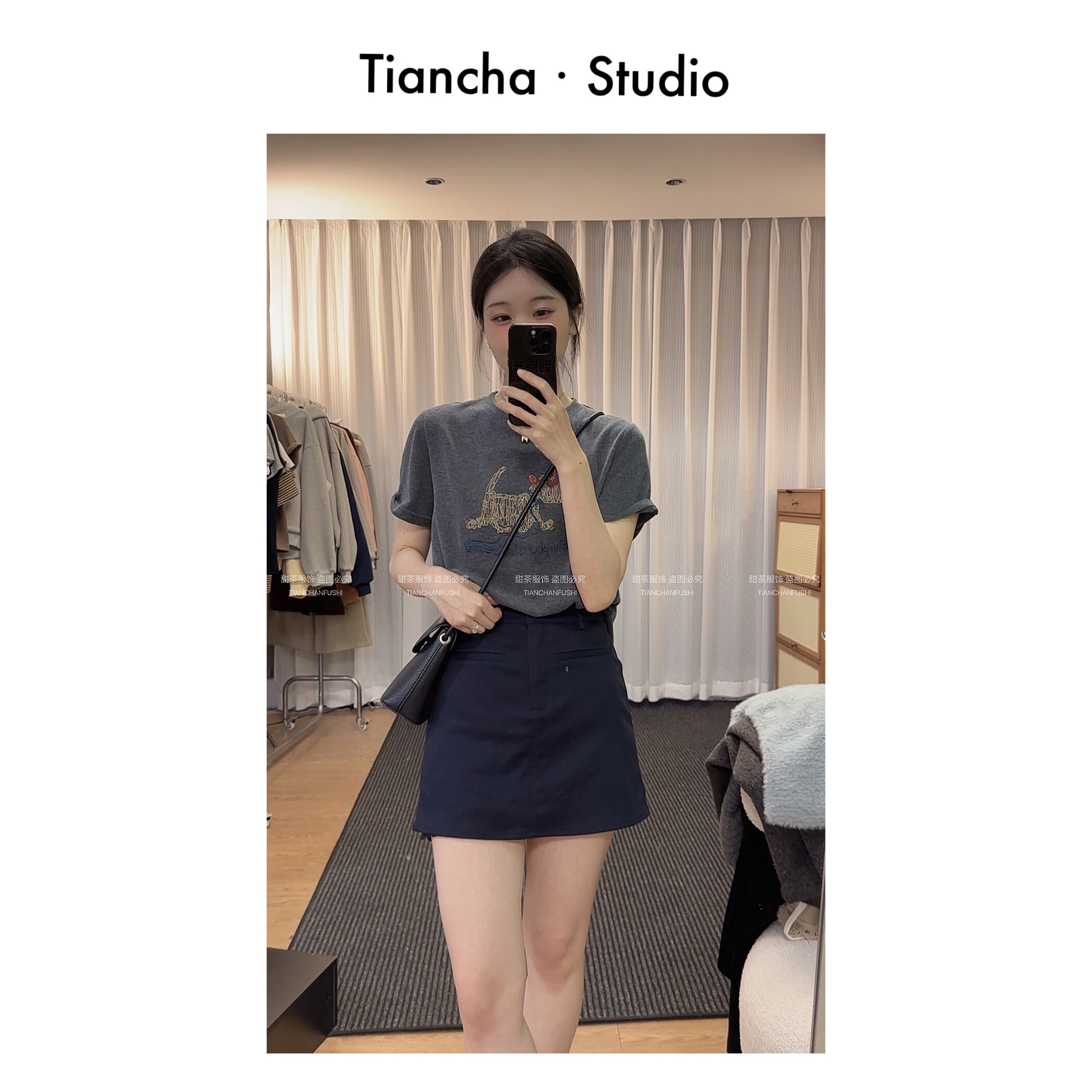 M202#sweet c【线条小狗】春夏新款韩版风正肩短袖T恤女款时尚百搭