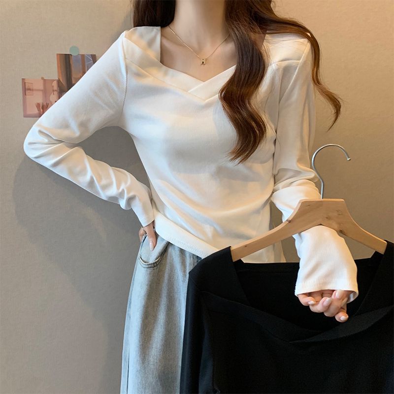 【现货+运补】加厚蕾丝德绒新款V领打底衫内搭女款大码秋冬长袖