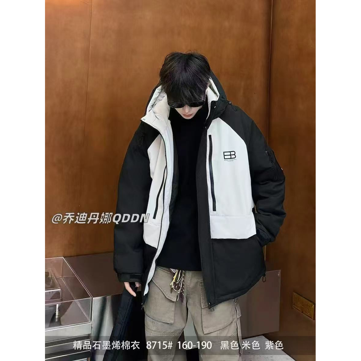 【Q8715-黑色】青少年冬款棉衣外套