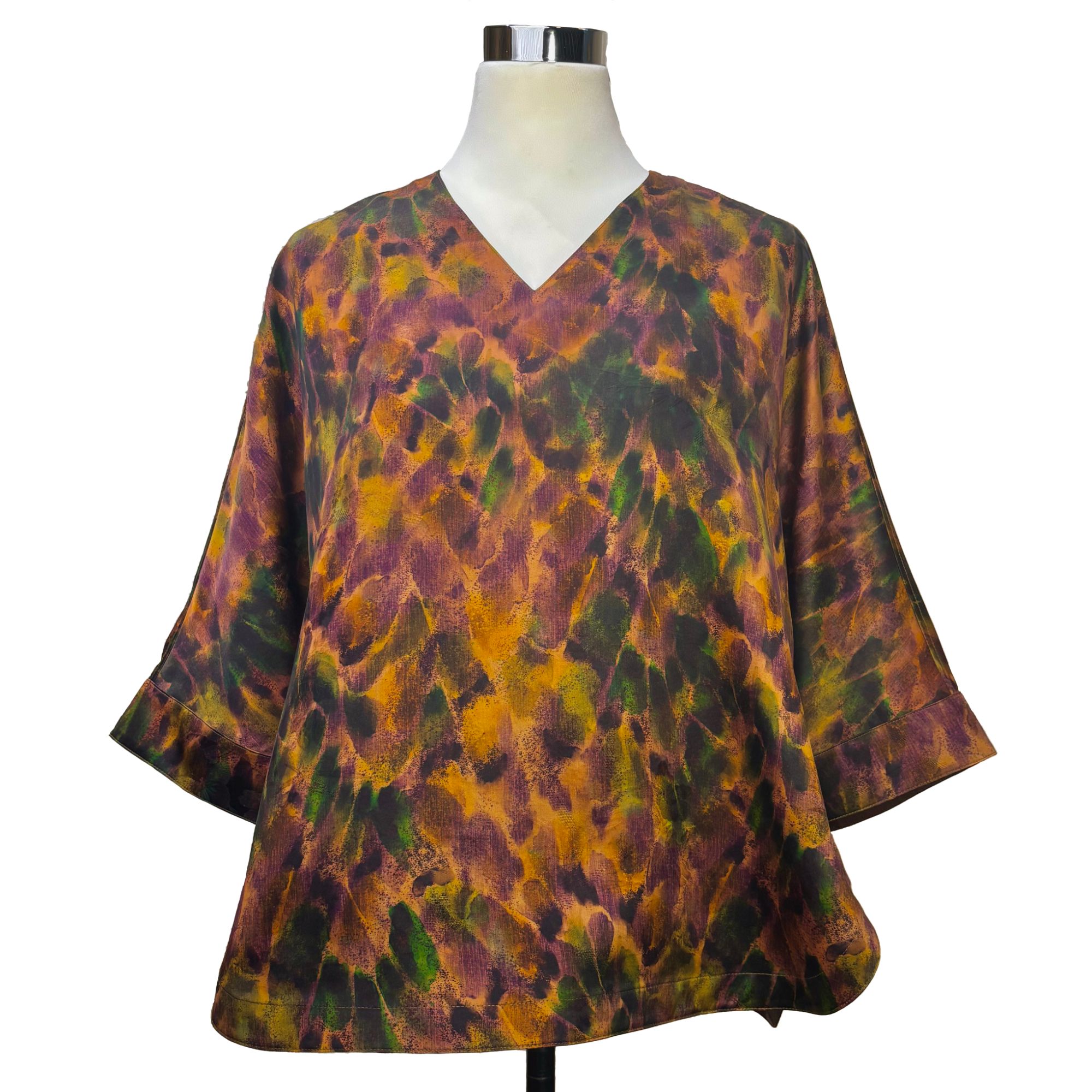 【赭金蕨影】满分桑蚕丝双面穿夏季V领连肩休闲宽松女装上衣250356