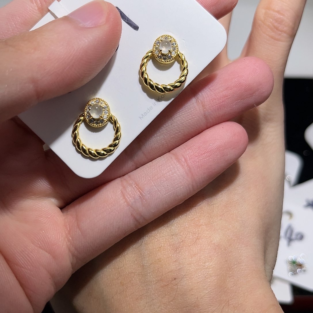 翡翠耳饰银S925镶嵌77844