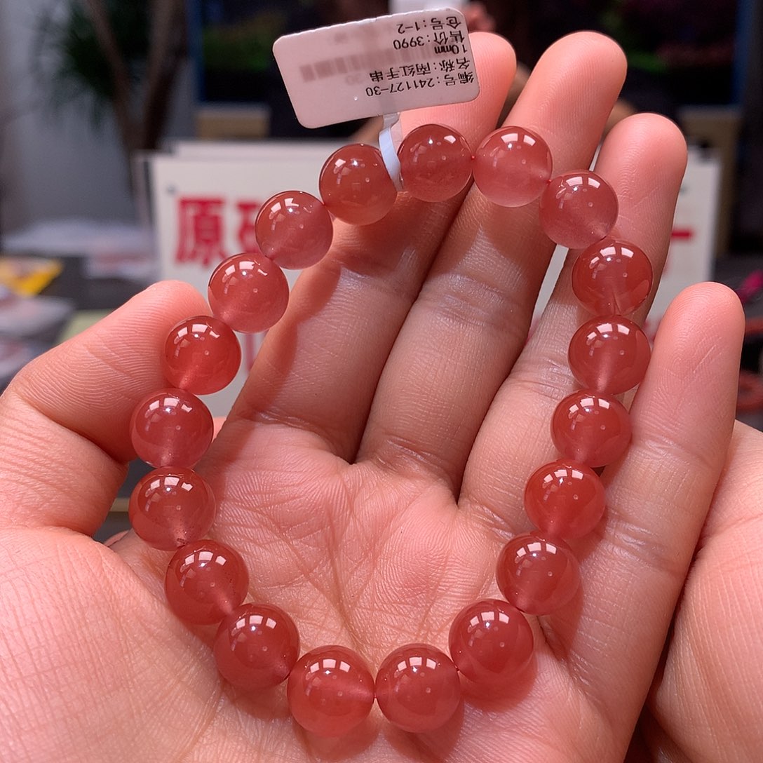 南红玛瑙10mm冰红单圈手串未镶嵌