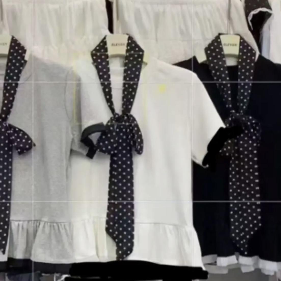 大码设计感荷叶边短袖T恤衫女春夏装韩系ins减龄上衣带领带