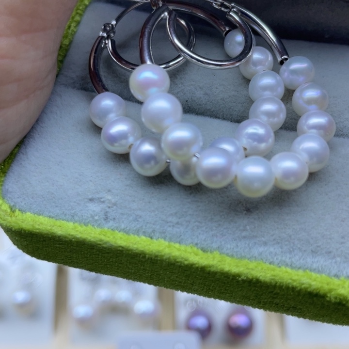 耳饰银S925镶嵌淡水珍珠