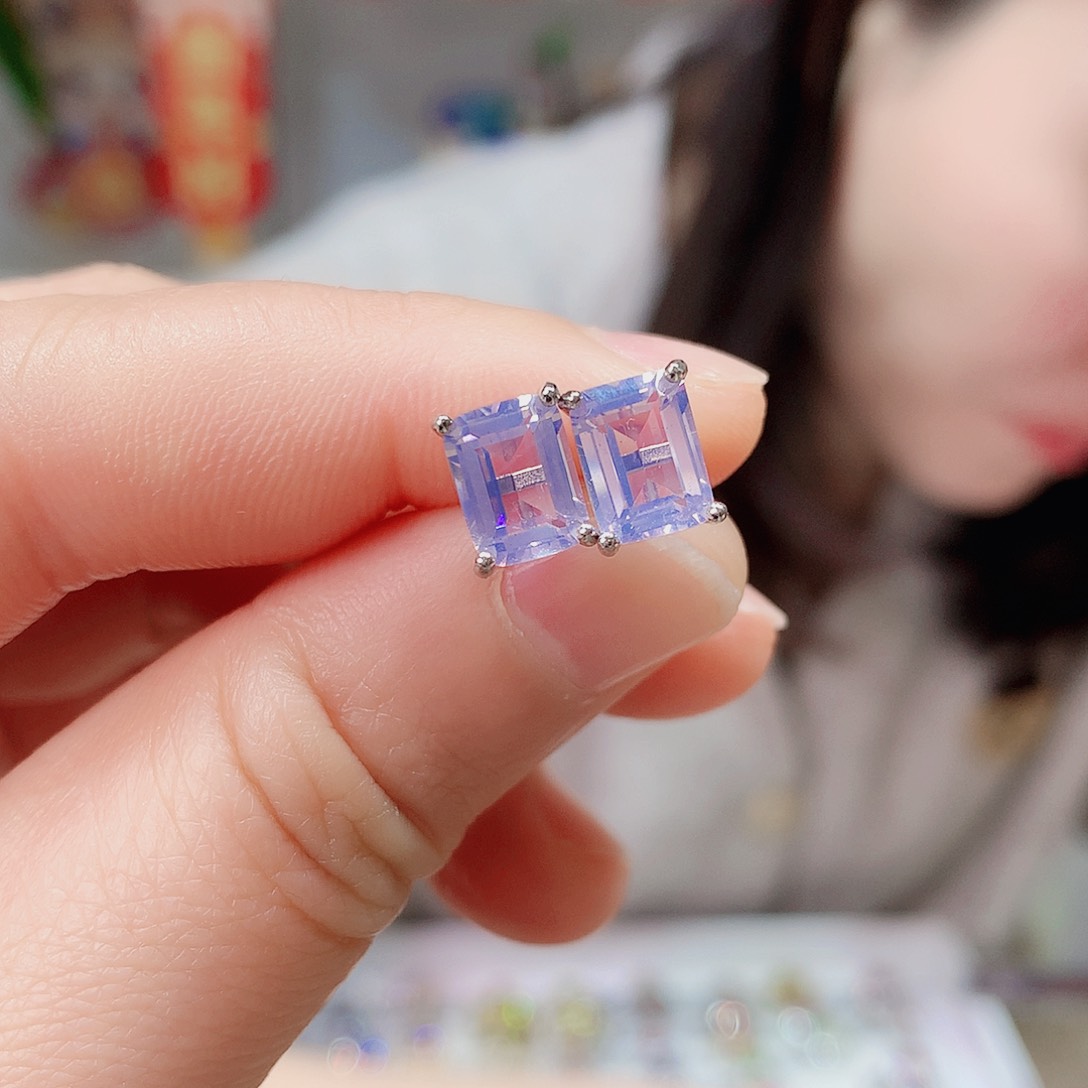紫晶耳饰银S925镶嵌耳钉超美