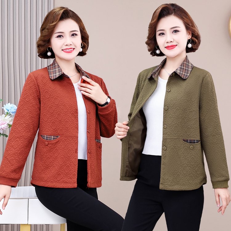 时尚翻领短外套秋季妈妈装中年春秋短款女单排扣女士大码休闲宽松