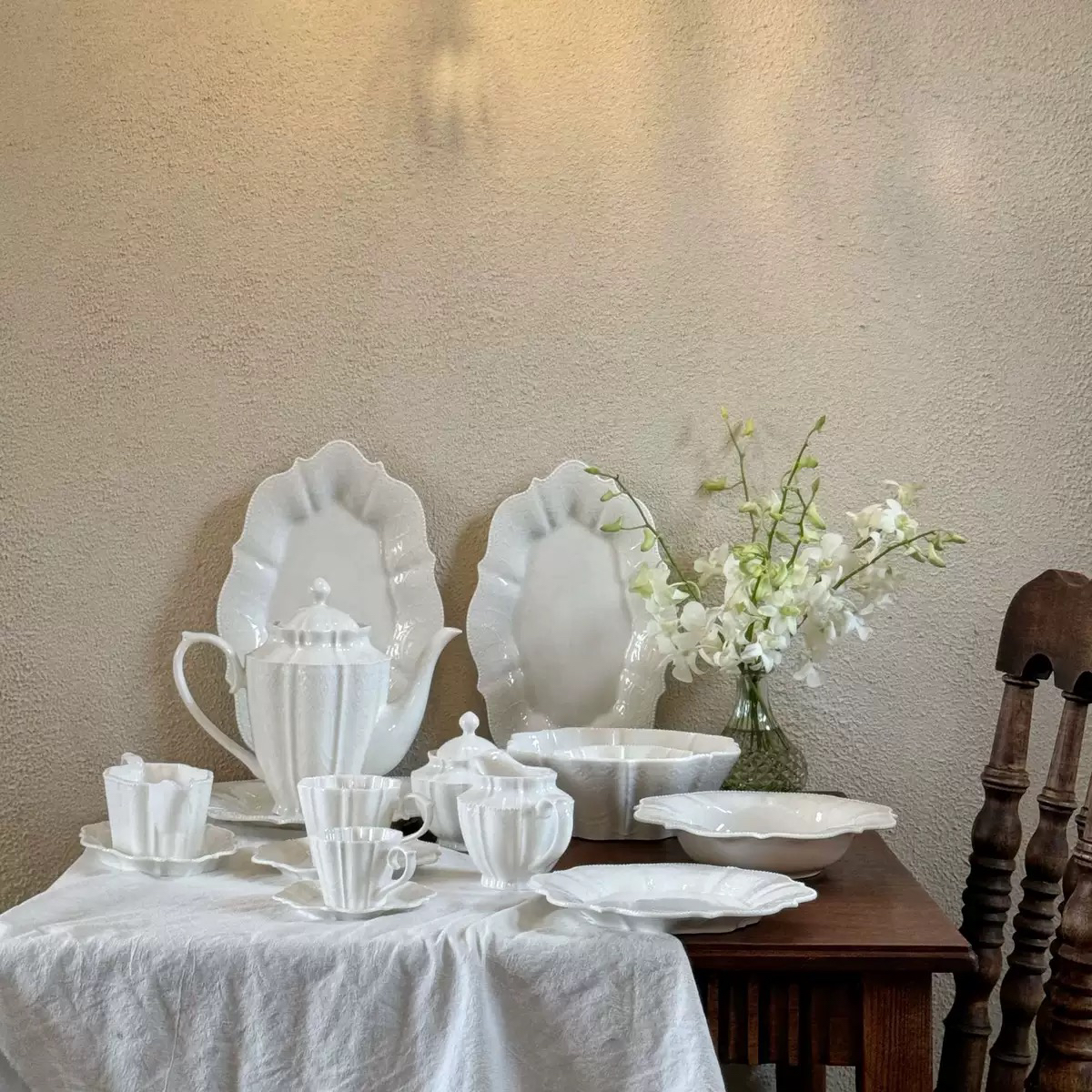 白色浮雕陶瓷法式 四人食套装