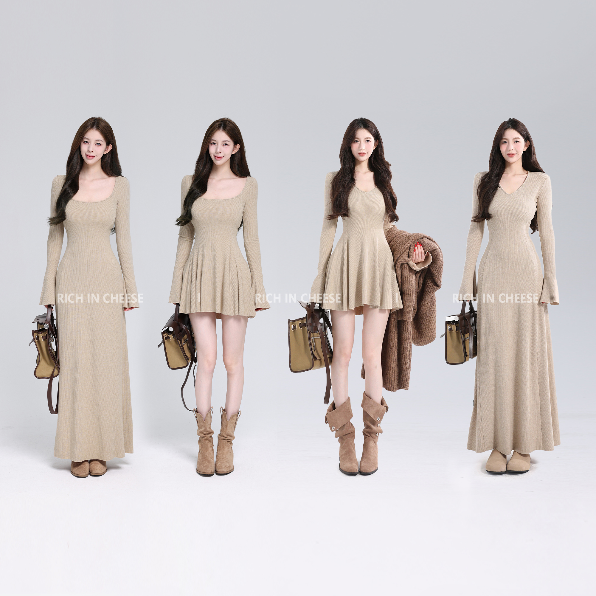 舒胡蕾 茶香可颂【内搭王者】秋冬长袖高弹针织显瘦打底收腰连衣裙