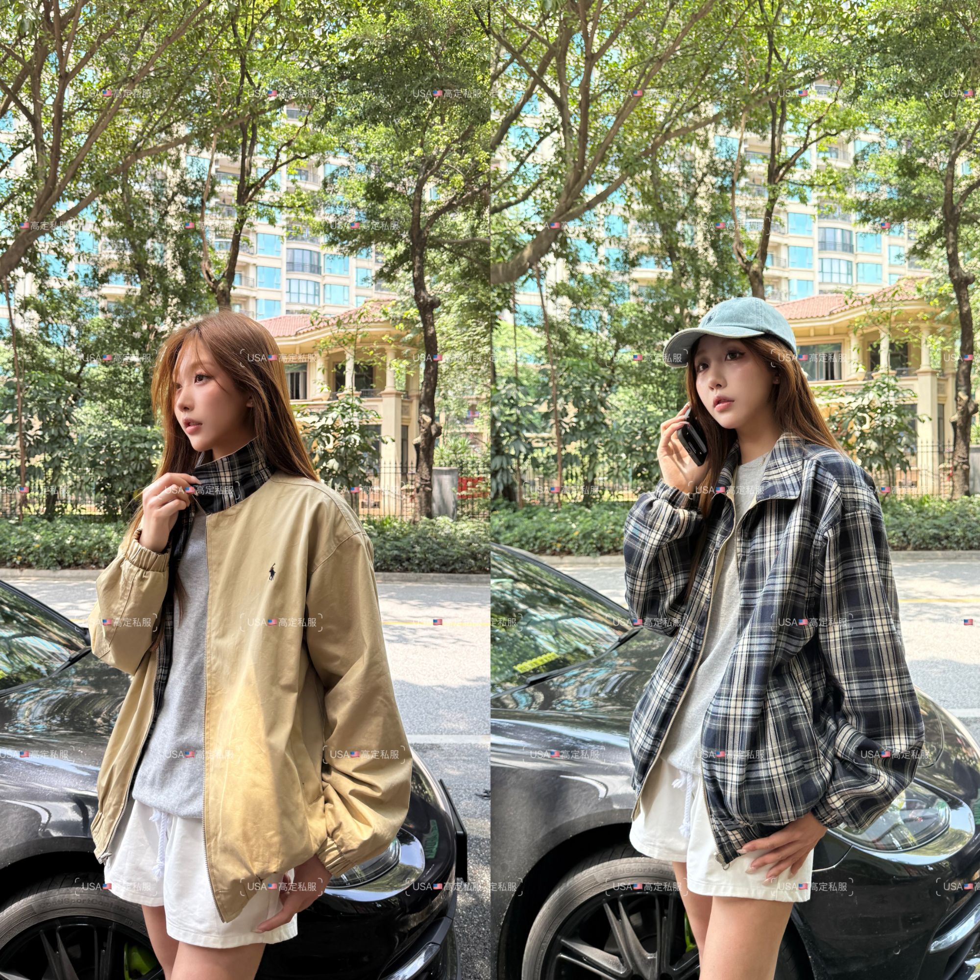 【双面穿】秋季双面可穿格纹拉链夹克外套【男女同款】