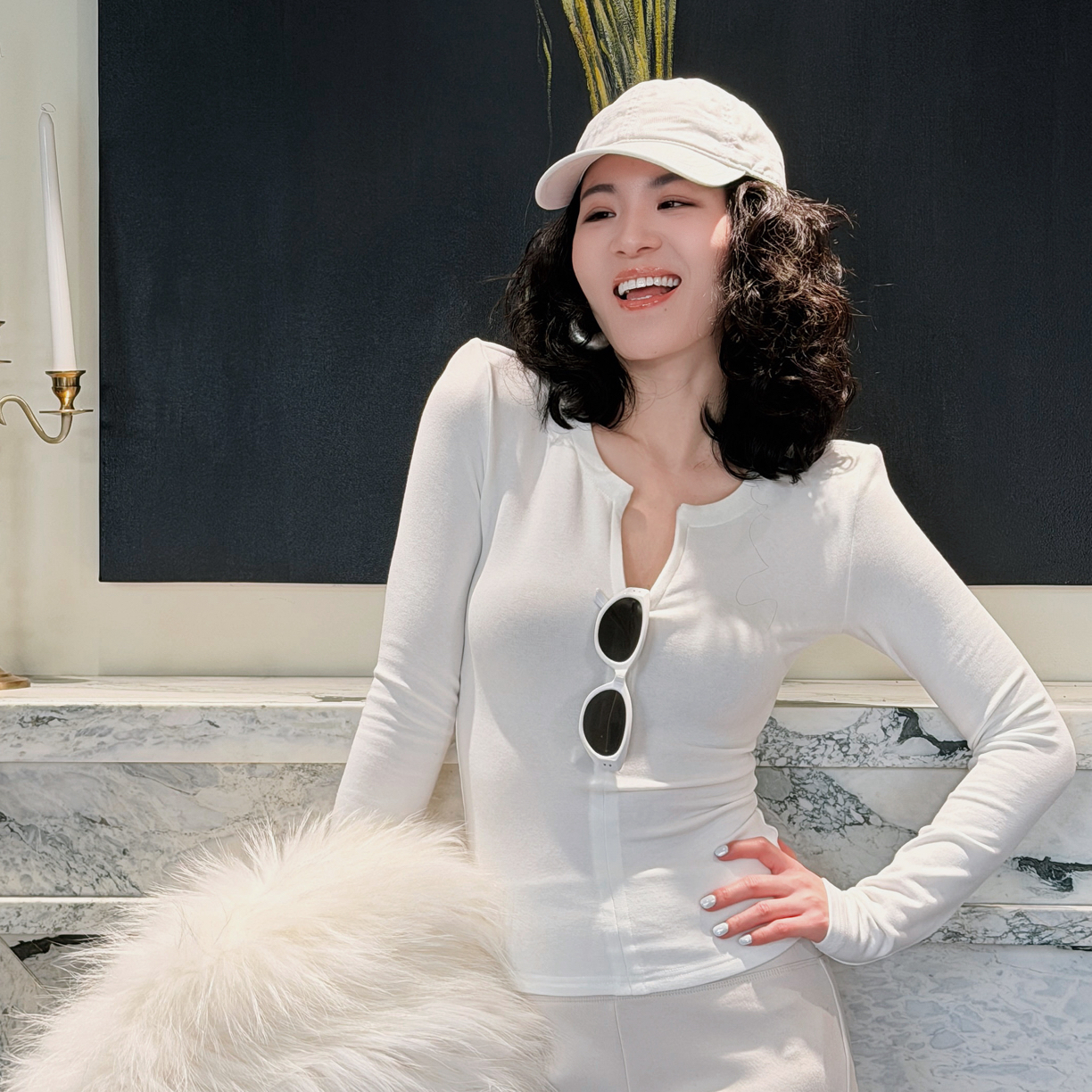 MIRROR 【涛姐精选】辣妹风半拉链修身磨毛T恤