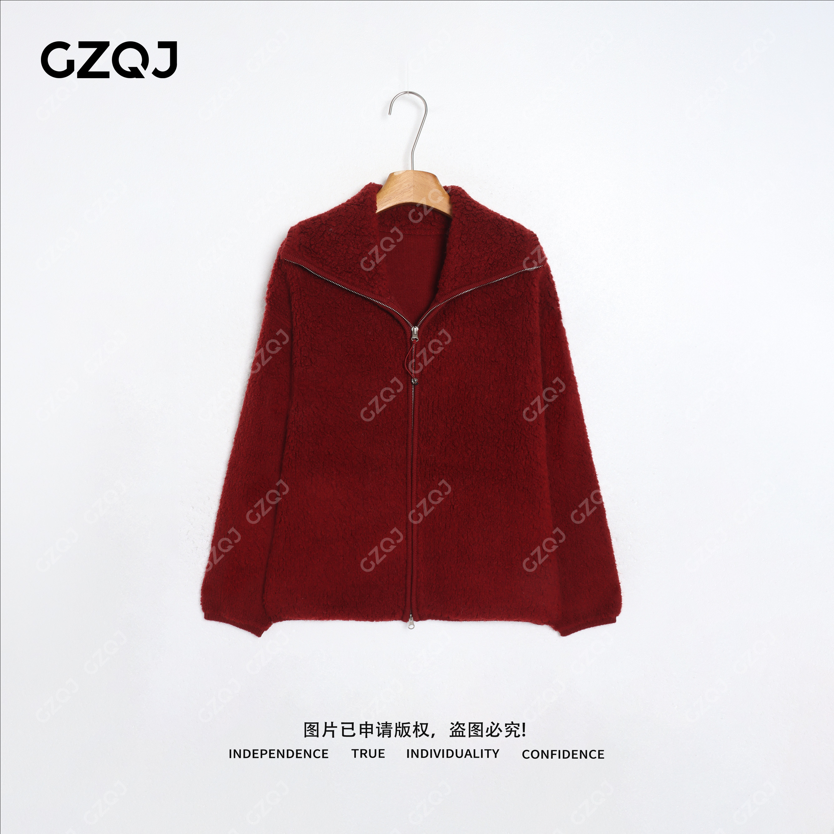 广州琴姐【暖焰廓形衣】100绵羊毛休闲拉链翻领毛呢外套女冬季96789