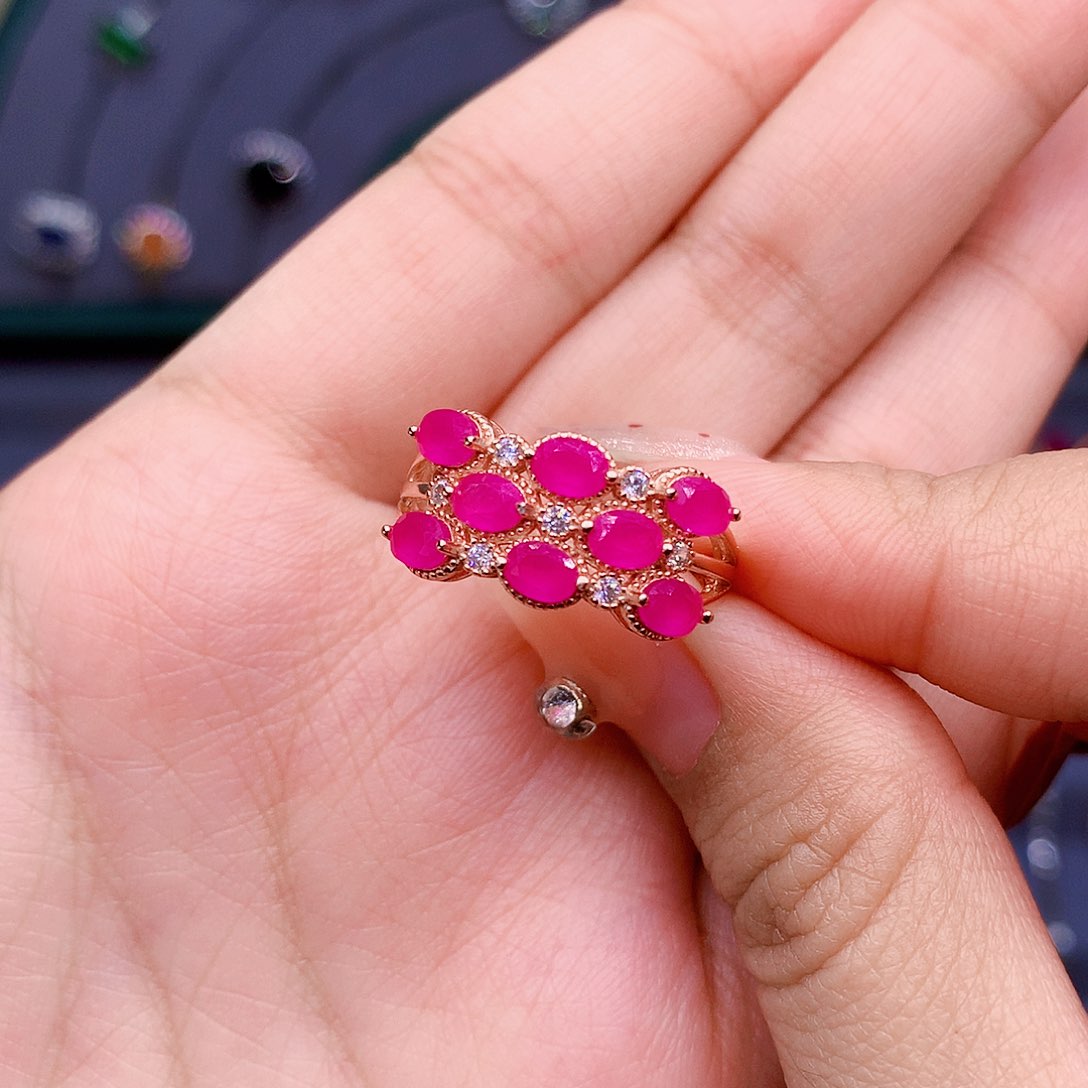 红宝石戒指银S925镶嵌