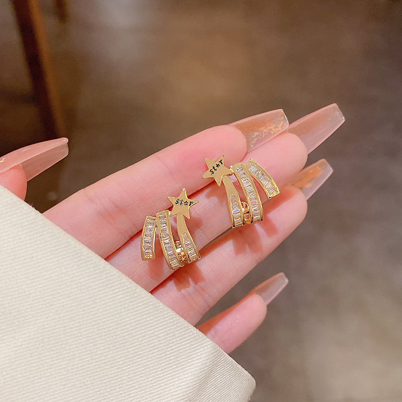 925银玻璃耳饰 S925银针轻奢小众高级设计感几何形耳环女ins风星